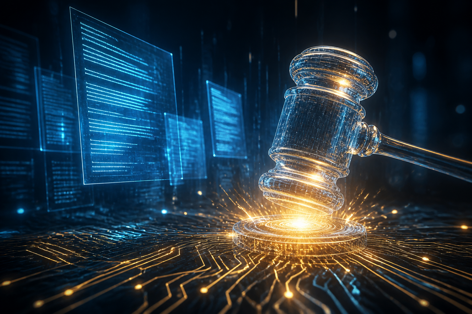Digital representation of a gavel and neural network pathways