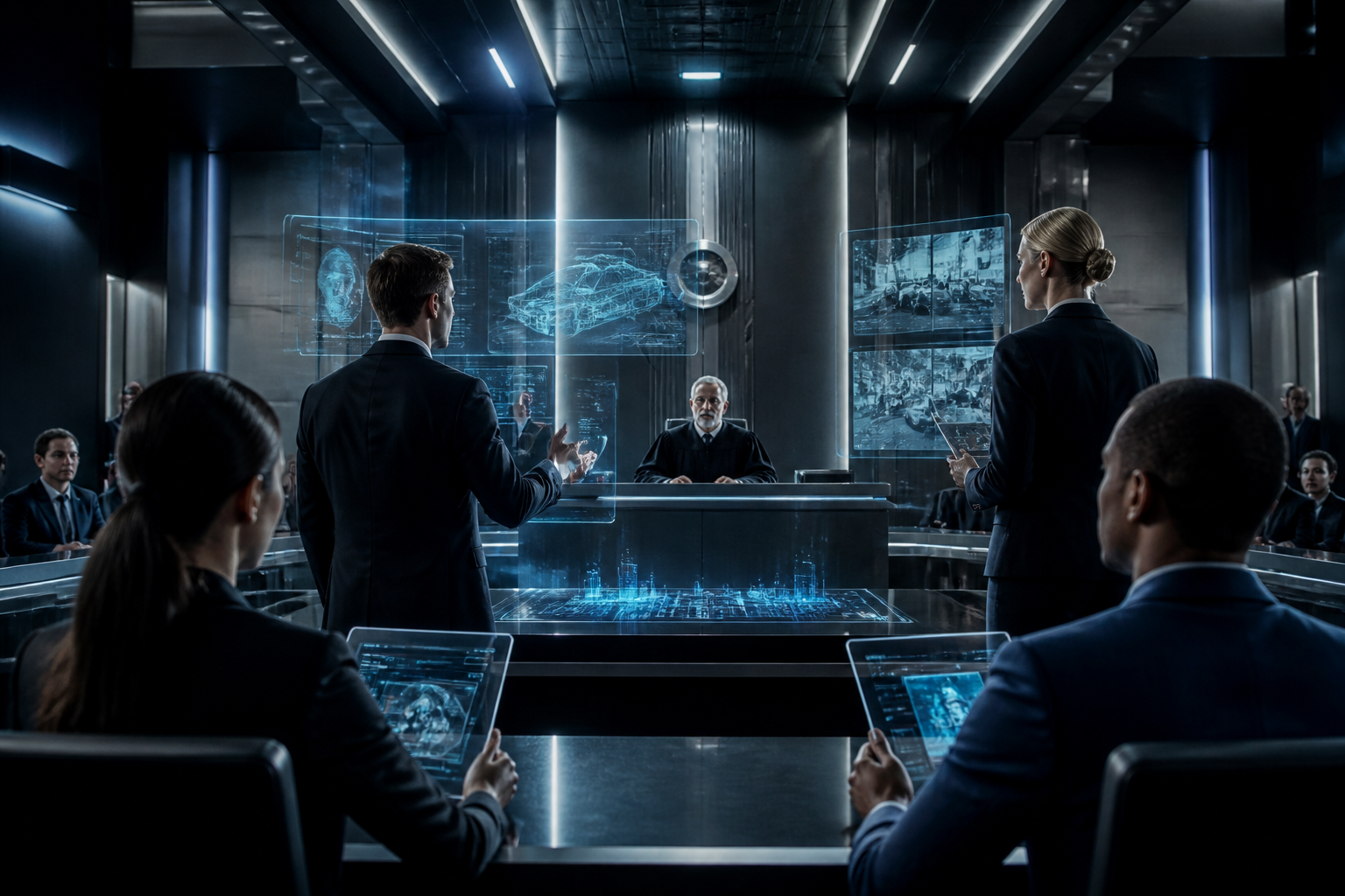 A modern legal setting featuring advanced technology and professional attorneys.